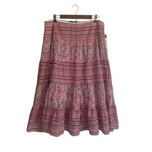 NWT Chaps Tiered Midi Skirt 16 Paisley Boho Cottagecore Prairie Lined Cotton